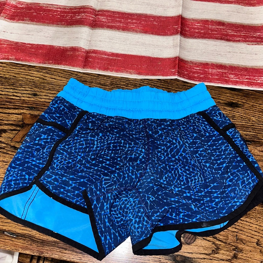 Lululemon Athletica Blue and Black Athletic Shorts with Textured Fabric
